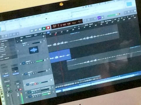 Computer screen with audio recording software Stock Photos