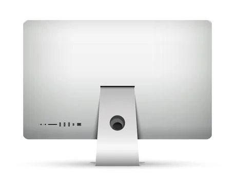 Computer screen backside isolated on white background Illustrazione stock