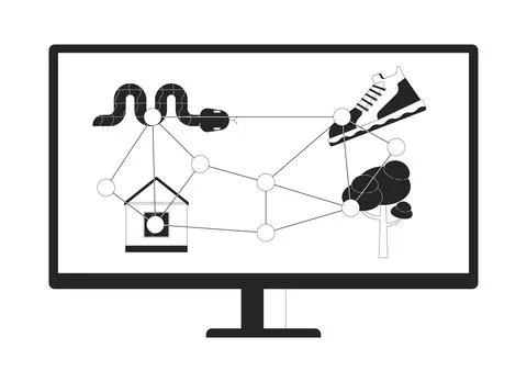 Computer screen-based eye tracking black and white flat line illustration Illustrazione stock