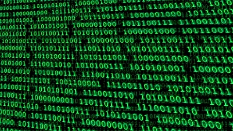 Computer screen binary data scrolling right to left and receding 스톡 동영상 235720141