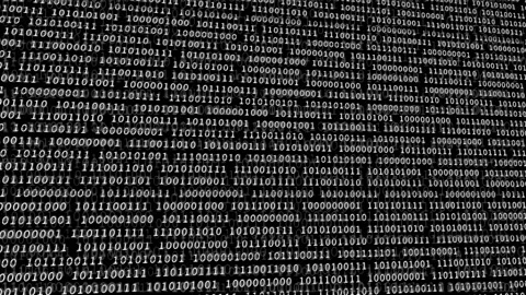 Computer screen binary data scrolling diagonally/up white text, glitch at end Stock Footage 235759016