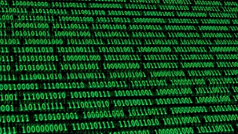 Computer screen binary data scrolling left to right and receding Stock Footage 237281056