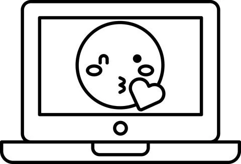 A computer screen with a black and white drawing of a face with a heart on it Stock Illustration
