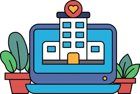 A computer screen with a building and a heart on it Stock Illustration