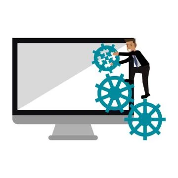 Computer screen with businessman and gears Stock Illustration