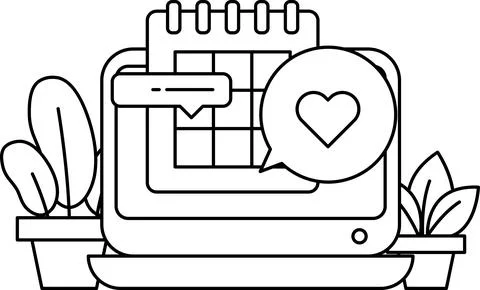 A computer screen with a calendar and a heart Stock Illustration