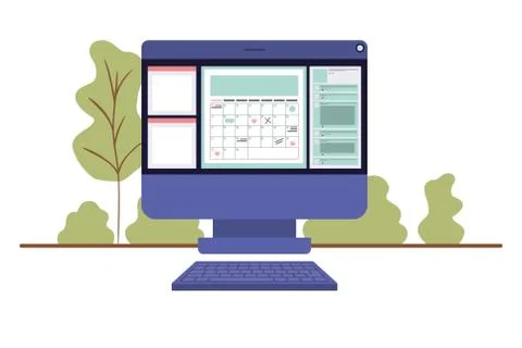 Computer screen with calendar isolated icon イラスト素材