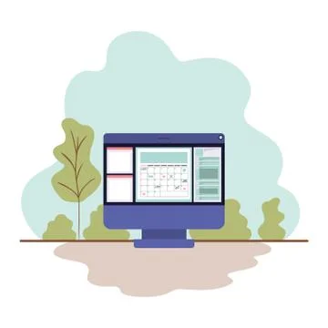 Computer screen with calendar isolated icon イラスト素材