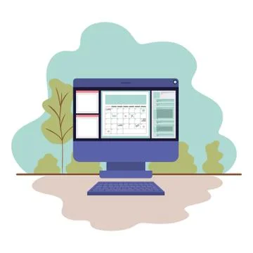Computer screen with calendar isolated icon Stock-Illustration