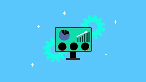Computer screen with charts and gears animation Stock Footage 336887955