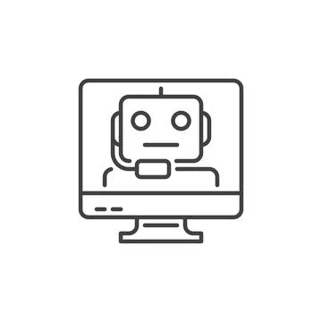 Computer Screen with Chatbot vector Online Chat thin line icon Illustrazione stock