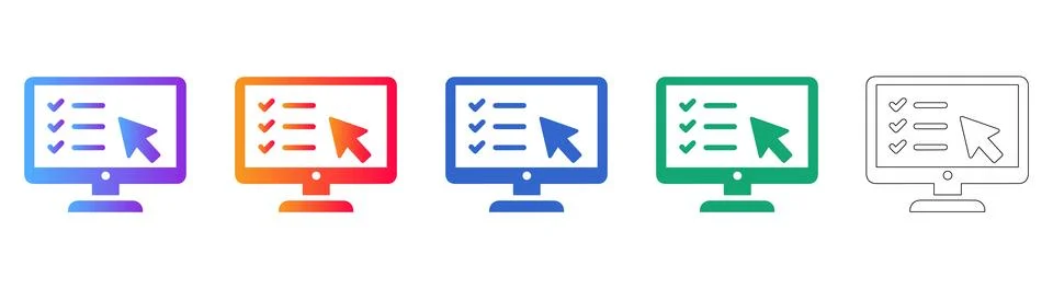 Computer Screen Checklist Icon Set Stock Illustration