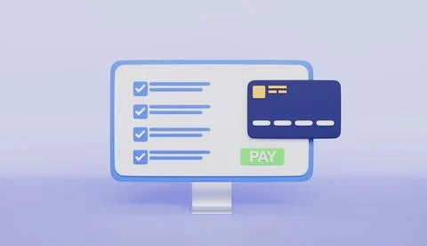 Computer screen with checklist, Tax card and payment button, Online tax pay 库存插图