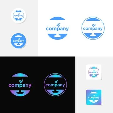 Computer Screen Circle Logo With Sparkle Icon Stock Illustration