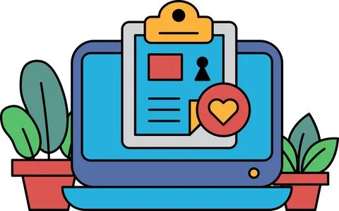 A computer screen with a clipboard and a heart on it Stock Illustration