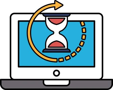 A computer screen with a clock on it that is set to the number 3 イラスト素材