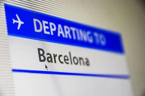 Computer screen close-up of flight to Barcelona Computer screen close-up o... 写真素材