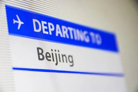 Computer screen close-up of flight to Beijing Computer screen close-up of ... Foto stock