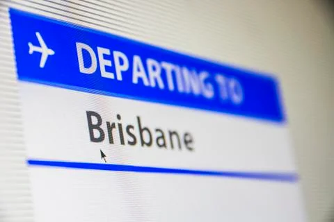 Computer screen close-up of flight to Brisbane Stock Photos