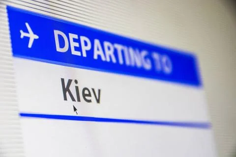 Computer screen close-up of flight to Kiev Computer screen close-up of sta... Stockfoto's