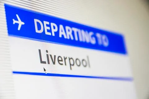 Computer screen close-up of flight to Liverpool Stock Photos
