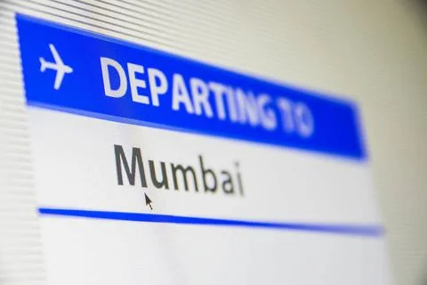 Computer screen close-up of flight to Mumbai Computer screen close-up of s... Stock Photos