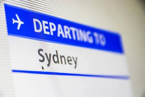 Computer screen close-up of flight to Sydney Computer screen close-up of s... Foto stock