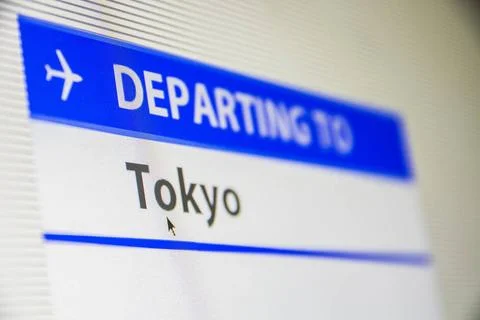Computer screen close-up of flight to Tokyo Computer screen close-up of st... Stock Photos
