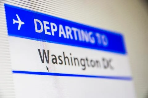 Computer screen close-up of flight to Washington, DC Stock Photos