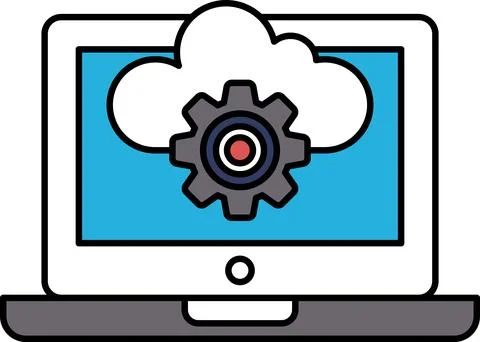 A computer screen with a cloud and a gear Stock Illustration