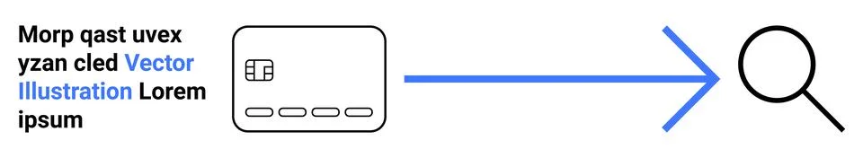 Computer screen with code, connected with blue arrow to magnifying glass. Ide Stock Illustration