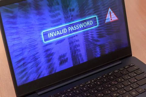 Computer screen concept with password entry error. Invalid password on blu... Foto stock