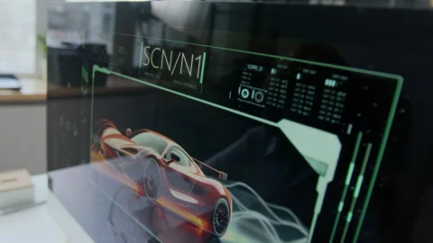 Computer Screen with Concept of Racing Car in Graphic Design Software Stock Footage 302410256