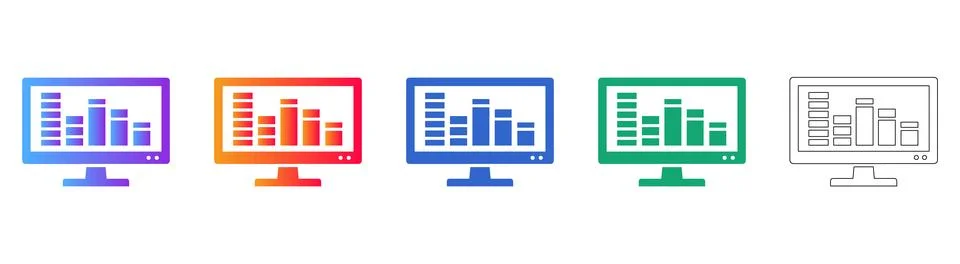Computer Screen Data Analytics Icons Illustrazione stock