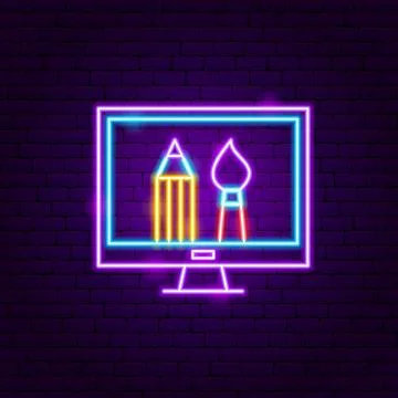 Computer Screen Design Neon Sign Ilustración de archivo