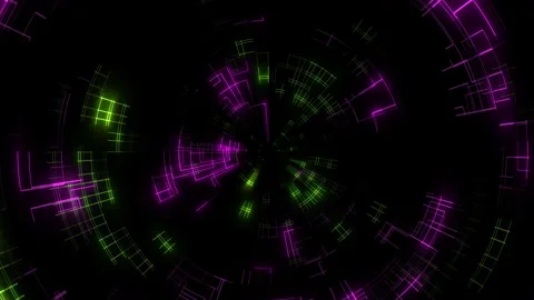 Computer screen with digital neon led lines and HUD elements with glitch effect Stock Footage 245616398