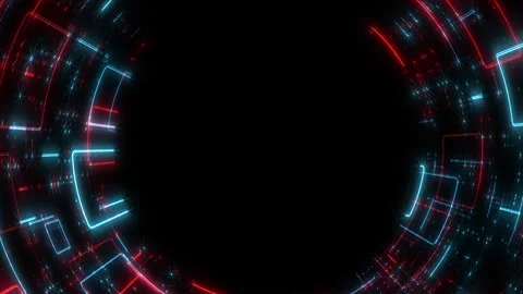 Computer screen with digital neon led lines and HUD elements with glitch effect Stock Footage 245729114