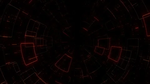 Computer screen with digital neon led lines and HUD elements with glitch effect Stock Footage 245729132