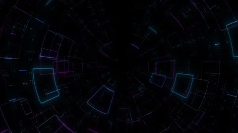 Computer screen with digital neon led lines and HUD elements with glitch effect Stock Footage 245729147