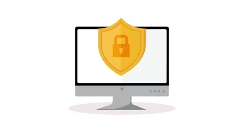 Computer screen display with digital security shield icon animation for cyb.. Video stock 339215030