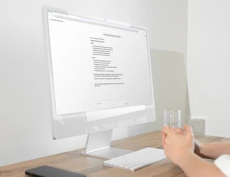 Computer screen displaying AI chatbot conversation interface on desktop mon.. Stock Photos