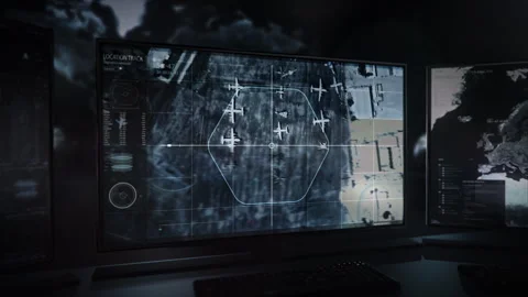 Computer Screen Displaying Air Base Territory Map In Surveillance Software Stock Footage 252485103