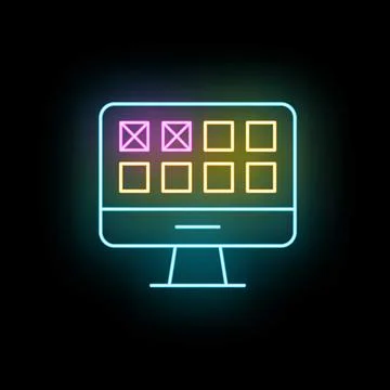 Computer screen displaying app icons using neon gradient lines Stock Illustration