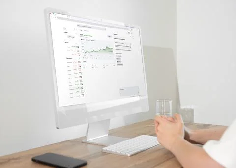 Computer screen displaying business analytics data charts and financial gra.. Stock Photos