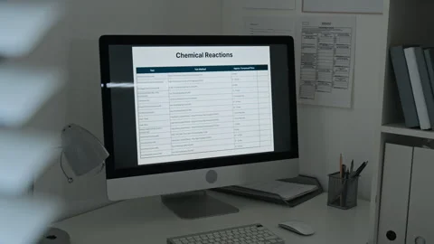 Computer Screen Displaying Chemical Research Data in Laboratory Stock Footage 347050041