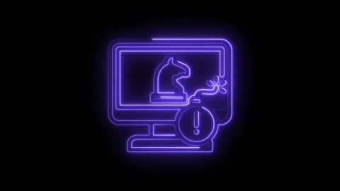Computer screen displaying chess knight icon with bomb and exclamation mark Stock Footage 333970447