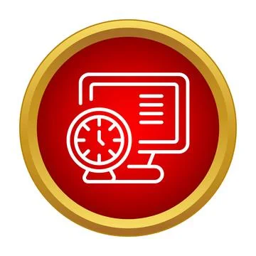 Computer screen displaying clock for time management icon Stock Illustration