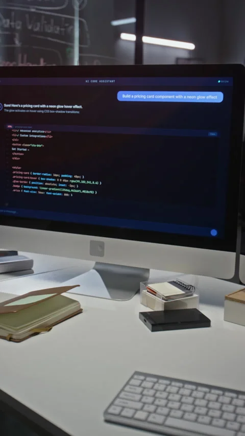 Computer Screen Displaying Code Assistant Generating Software Script Stockbeeldmateriaal 348373275