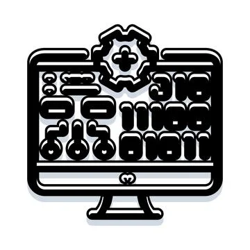 Computer screen displaying code with gear icon 库存插图