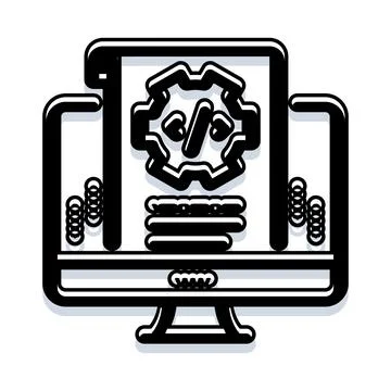 Computer screen displaying coding development and software setup イラスト素材